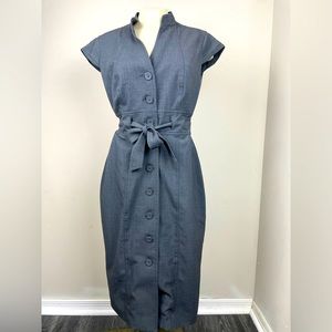 Calvin Klein Grey Cap Sleeve Button Dress with Attached Belt Size 8